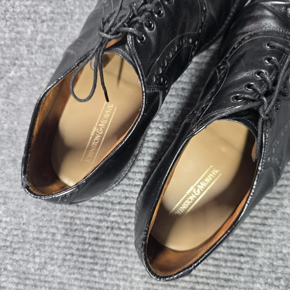 Johnston & Murphy‎ Shoes Mens Size 10 EEE/E Black Leather Cap Toe Brogue Oxford